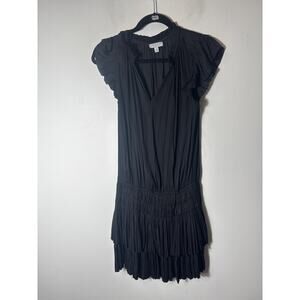 Current Air  Black Flutter Sleeve Smocked Waist Ruffle Skirt Mini Dress Sz S